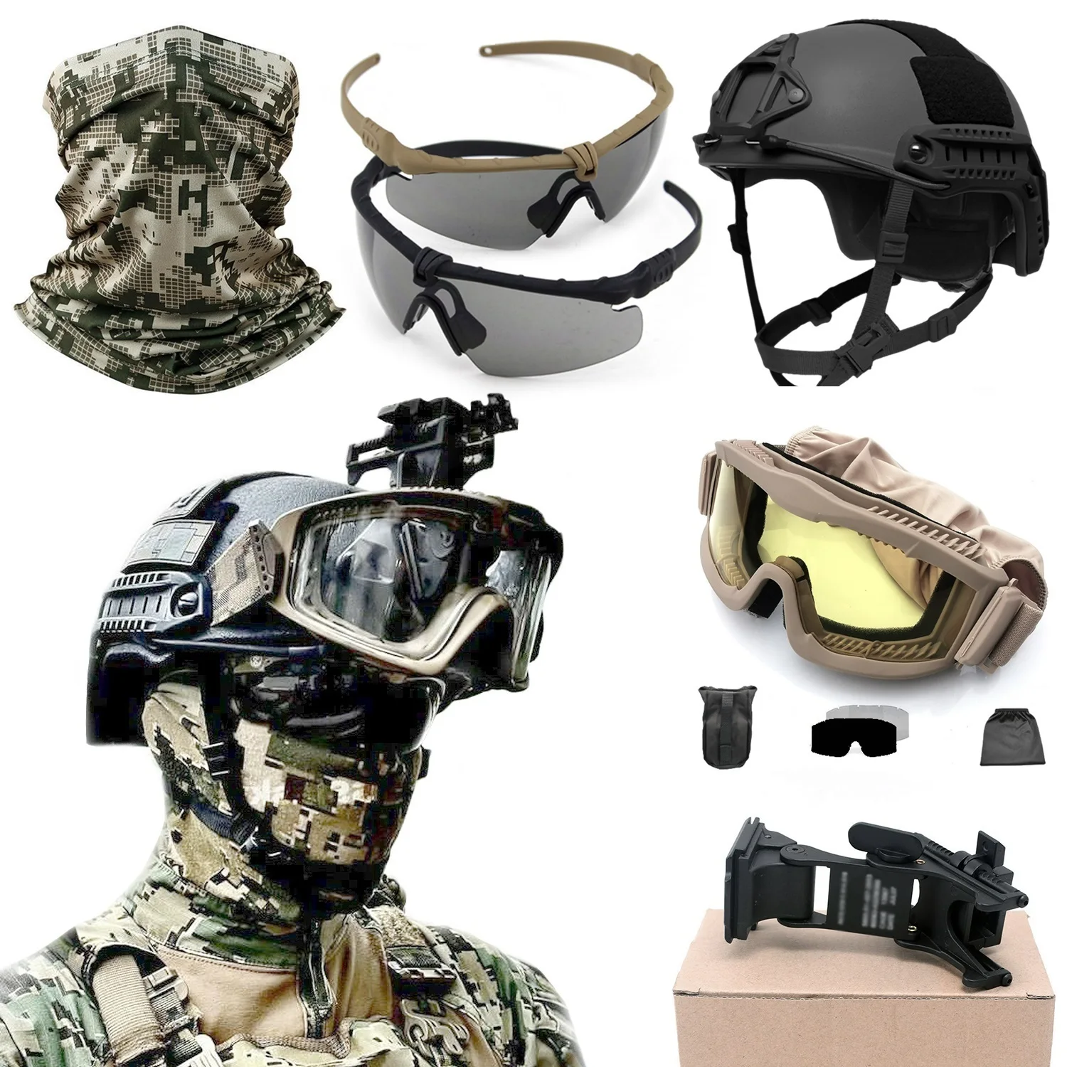 Airsoft FAST Tactical Helmet Rhino NVG Bracket Mounting for PVS-7 PVS-14 Air Deflector Wing Goggles - for Outdoor Activities