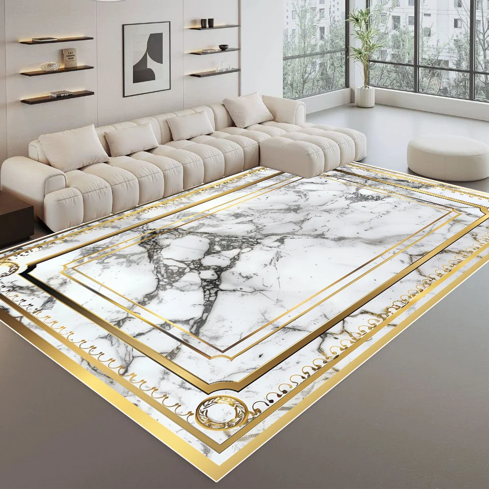 Light Luxury Golden Carpet Living Room Decoration Marble Carpets Modern Abstract Home Floor Mat Bedroom Cloakroom Hallway Rugs