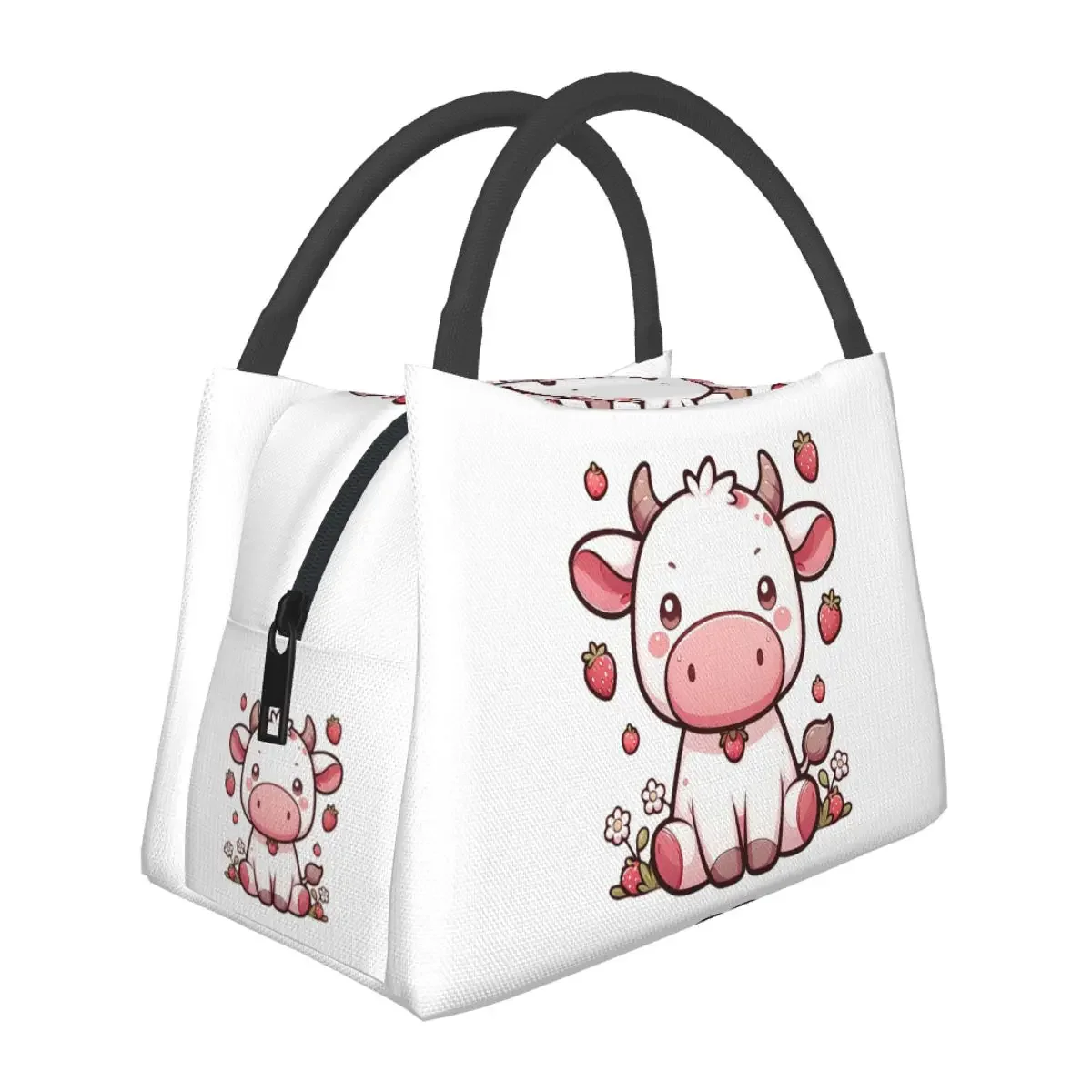 Strawberry Cow Sweet Berry Bovine Kawaii Lunch Bags Bento Box Lunch Tote Picnic Bags Cooler Thermal Bag for Woman work