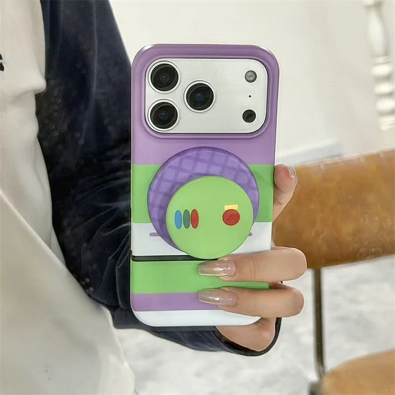New 2026 Kawaii Magnetic Phone Case With Matching Stand For iPhone 17 16 15 Pro Max Korea Fashion Cartoon Protective Cover funda