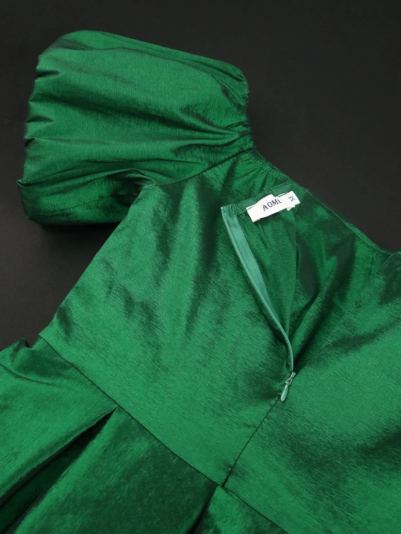 فستان نسائي عتيق برقبة مائلة مكشوفة الأكتاف فستان متوسط الطول بأكمام قصيرة منتفخة تنورة واسعة بقصة ضيقة على شكل حرف A أنيق للمناسبات المسائية