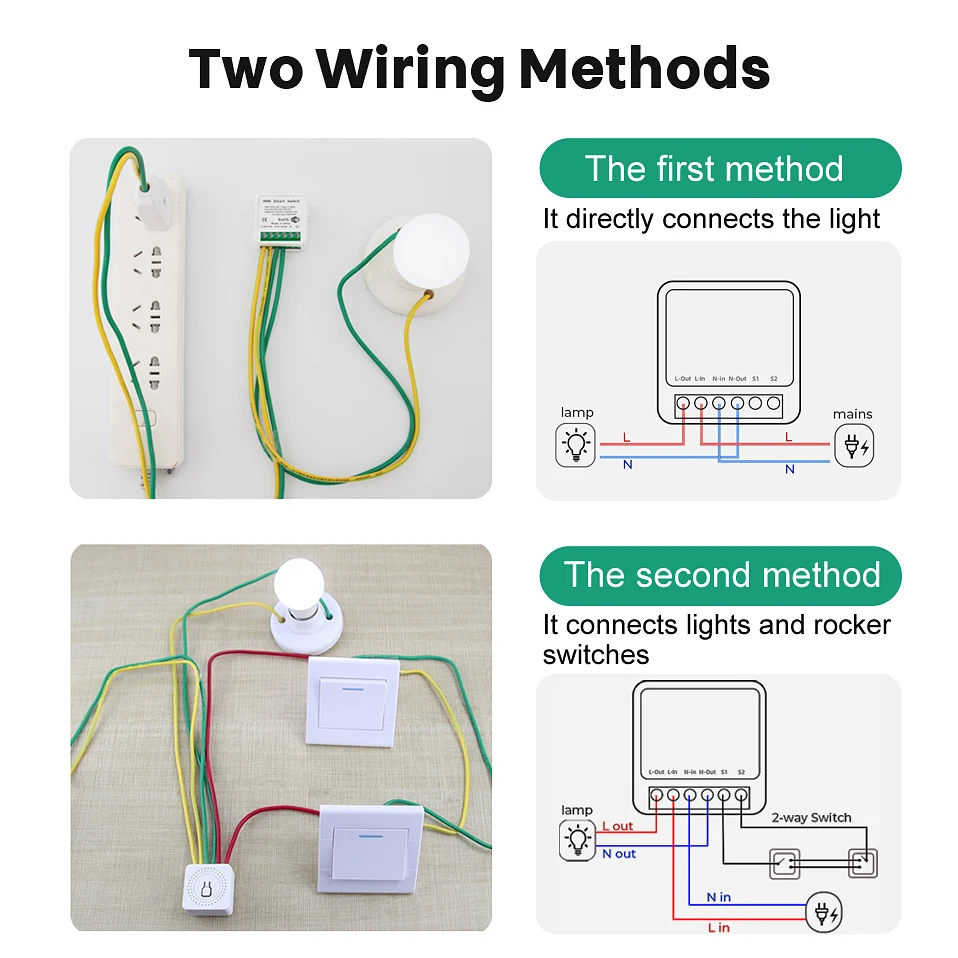 MIUCDA Tuya 16A ZigBee WiFi Mini Wifi DIY Light Switches Module 2-way Control Work With Tuya Smart Life Alexa Alice Google Home