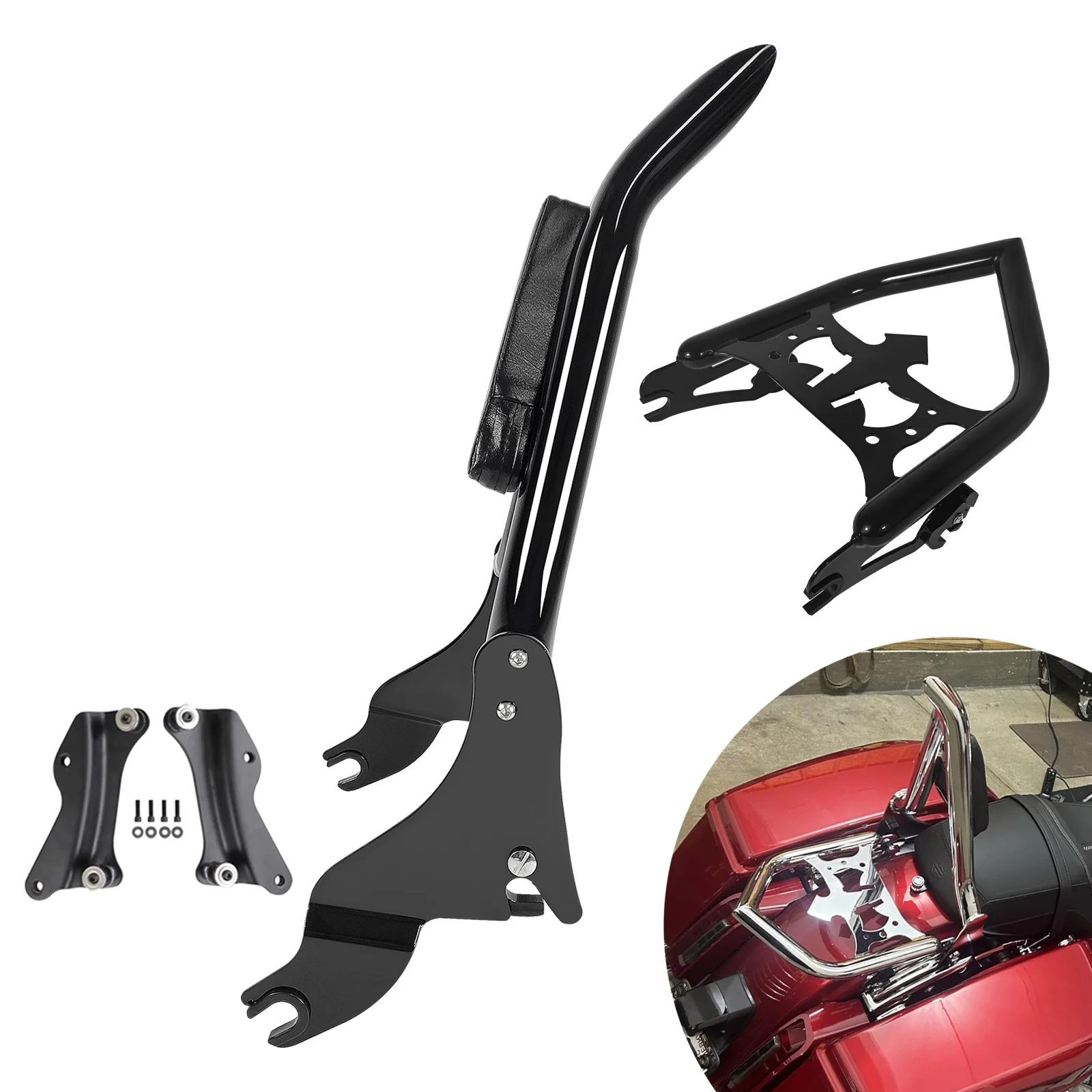 Detachable Motorcycle Rear Backrest Passenger Sissy Bar & Luggage Rack For Harley Road King Sttreet Glide Ultra Limited 09-26
