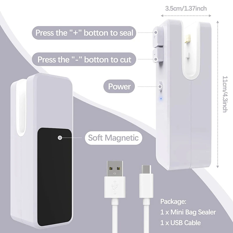 Mini Bag Sealer, Rechargeable Mini Chip Bag Sealer And Cutter With Soft Magnetic, Portable Chip Bag Sealer Machine