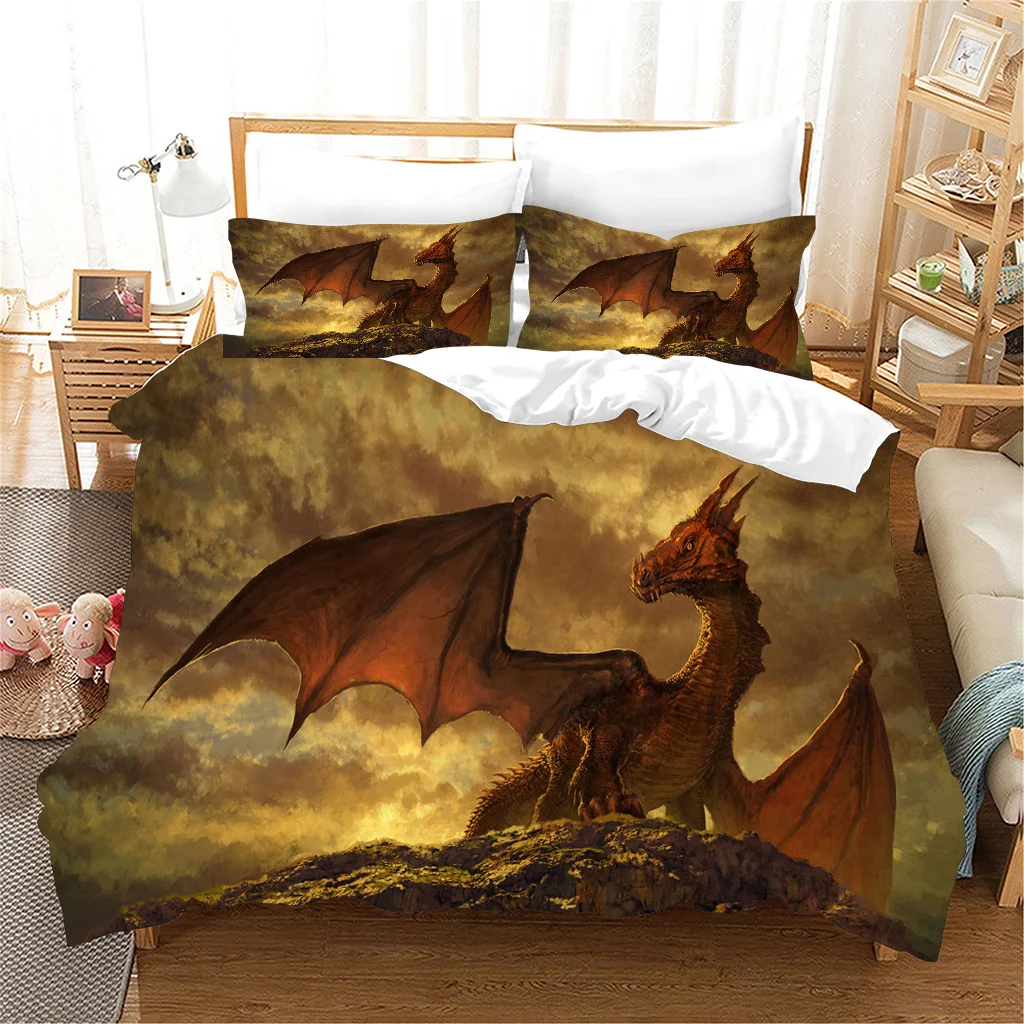 3d Dinosaurs Flying in the Ancient Battlefield 3pcs Bedding Sets Microfiber Polyester Bed Duvet Cover Set and 2pcs Pillow cover