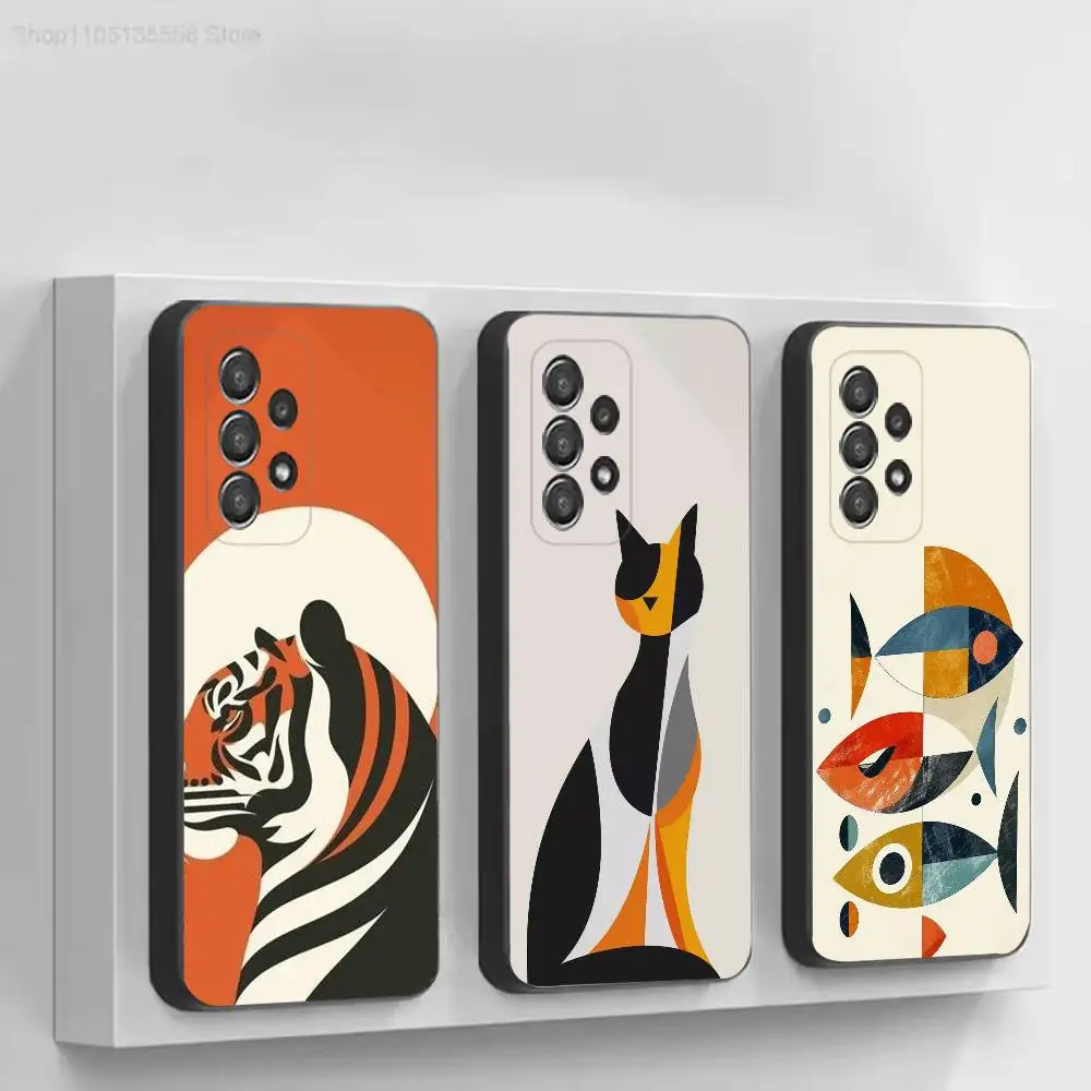 Geometric Bauhaus Art Black Protective Cell Cover For Samsung S26 25 24 23 22 21 20 10 10E Plus FE Ultra Note Soft case