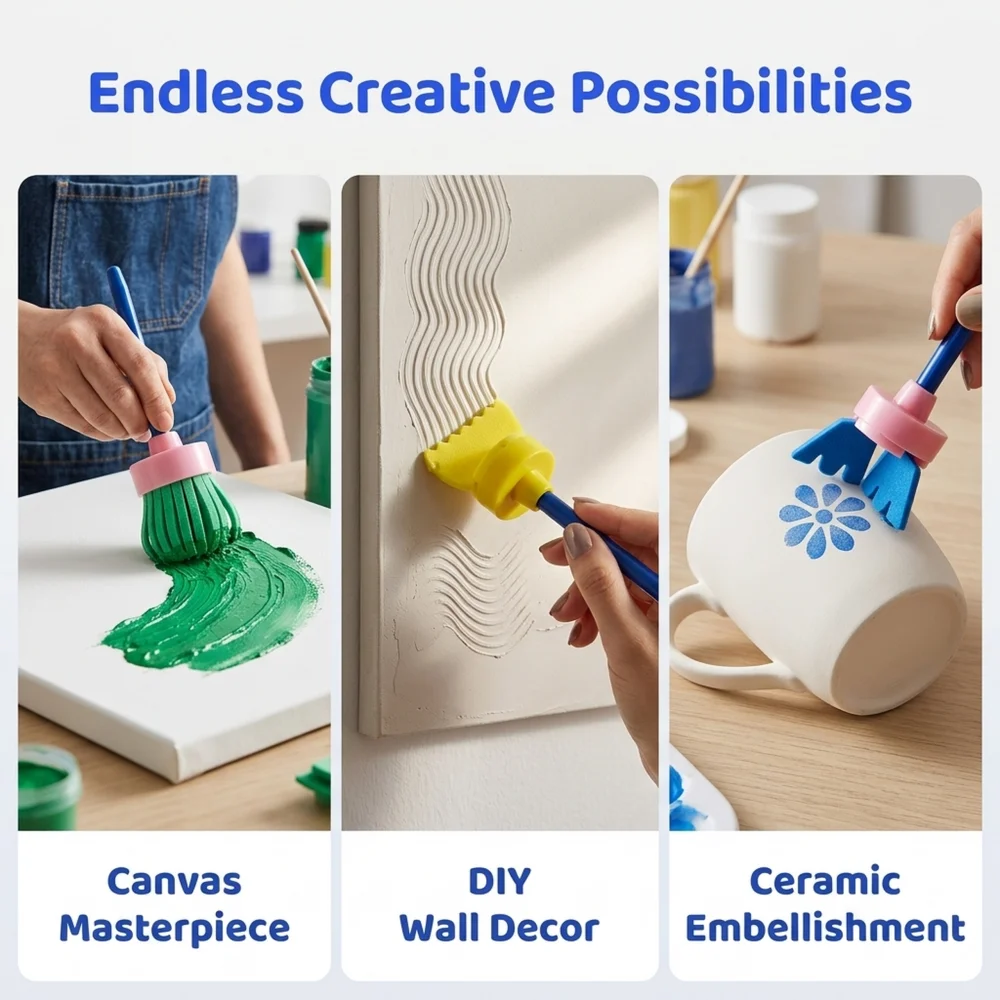 4Pcs Rotating Sponge Paint Brushes, Swivel Art Tools for Canvas, Ceramic & Wall Texture Painting, Creative DIY Craft Supplies