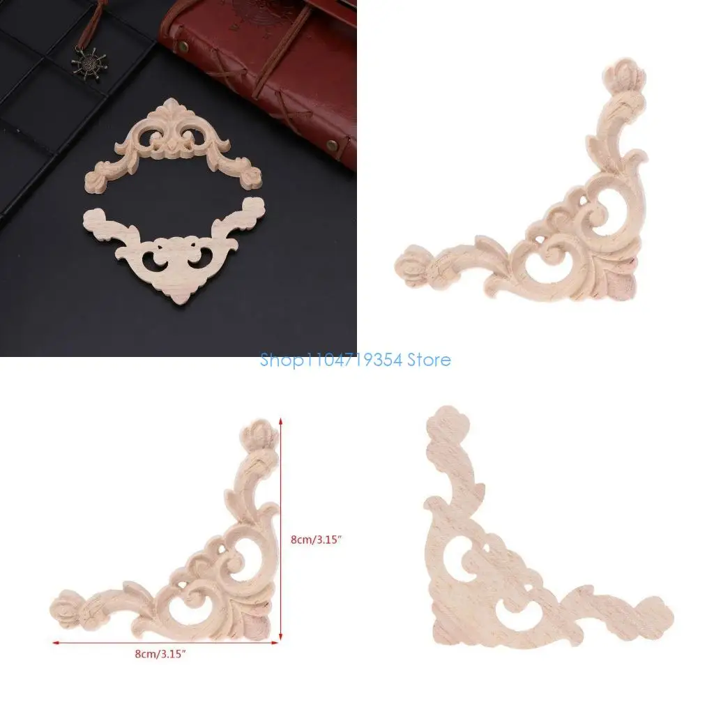 0XLD 4pcs/set Wood Carved Corner Onlay Applique Unpainted Frame Cupboard Cabinet Deca