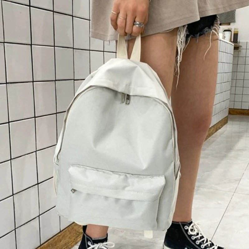 Women Backpack Small Backpack For School Teenagers Girls Nylon  White Bookbag Fashion Solid Color Travel Backpack Street Trend