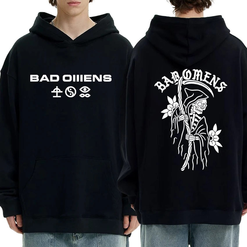 

New Bad Omens Band Tour American Music 2025 Double Sided printed Hoodie Unisex hip hop punk streetwear Men women Fleece pullover