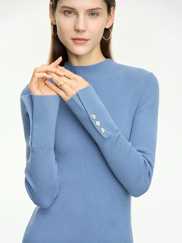 AMII Minimalism Sweater for Women 2023 Mock Neck Autumn Office Lady Slim Simple Female Pullover Knitted Tops 12343015