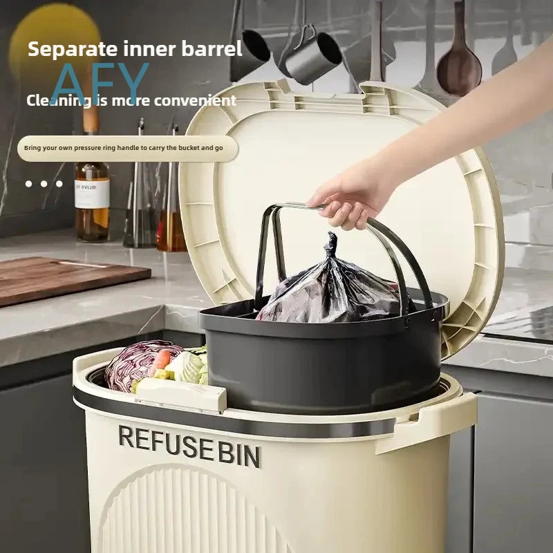 2 Compartment Trash Bin for Dry Wet Separation 12L Kitchen Pedal Can Stainless Steel Lid Odor Proof Universal Castors Wheels