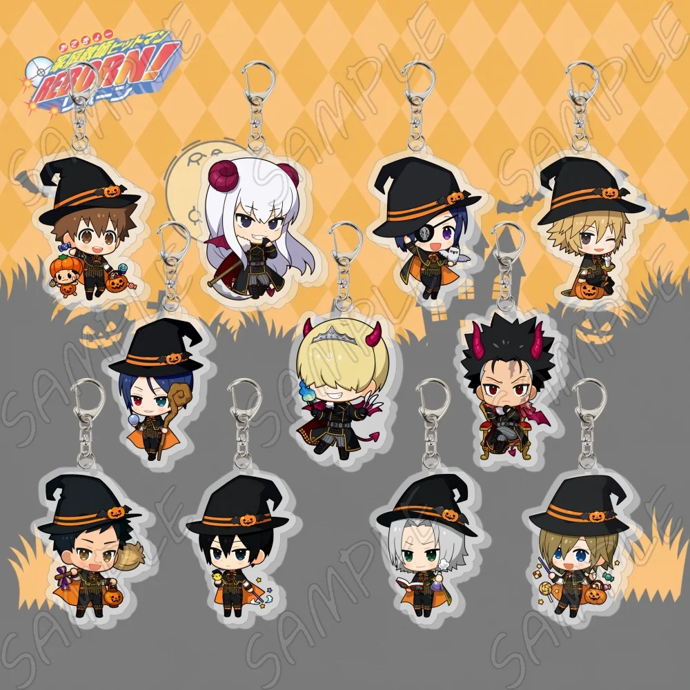 Anime Katekyo Hitman Reborn Acrylic Keychain 6cm Cute Chibi Sawada Tsunayoshi Hibari Kyoya Halloween Witch Cosplay Keyring
