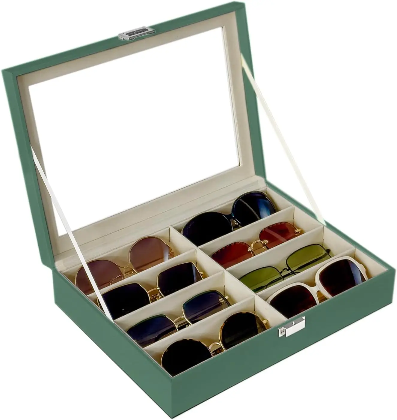 

8-Slot Sunglasses Case Organizer with Malachite Green Color, Protective Eyeglass Display Holder for Multiple Pairs