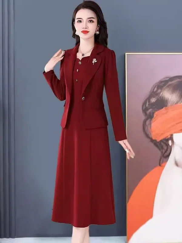 

plus Size Faionable 300 Pou Women's Suit Two-Piece Set Spring Autumn Mommy Dr Slimming Jaet Dr Combo Korean Sle
