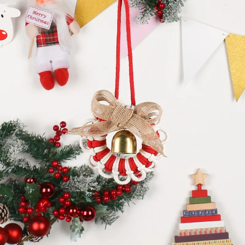 Christmas Wreath Decoration Nordic Style Handwoven Wind Chime Automobile Pendant Holiday Season Gift Festival Home Hanging Decor
