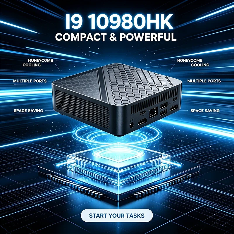 I9 10980HK Mini PC Compact Desktop Computer Honeycomb Cooling Multiple Ports Space‑Saving for Home Office Business