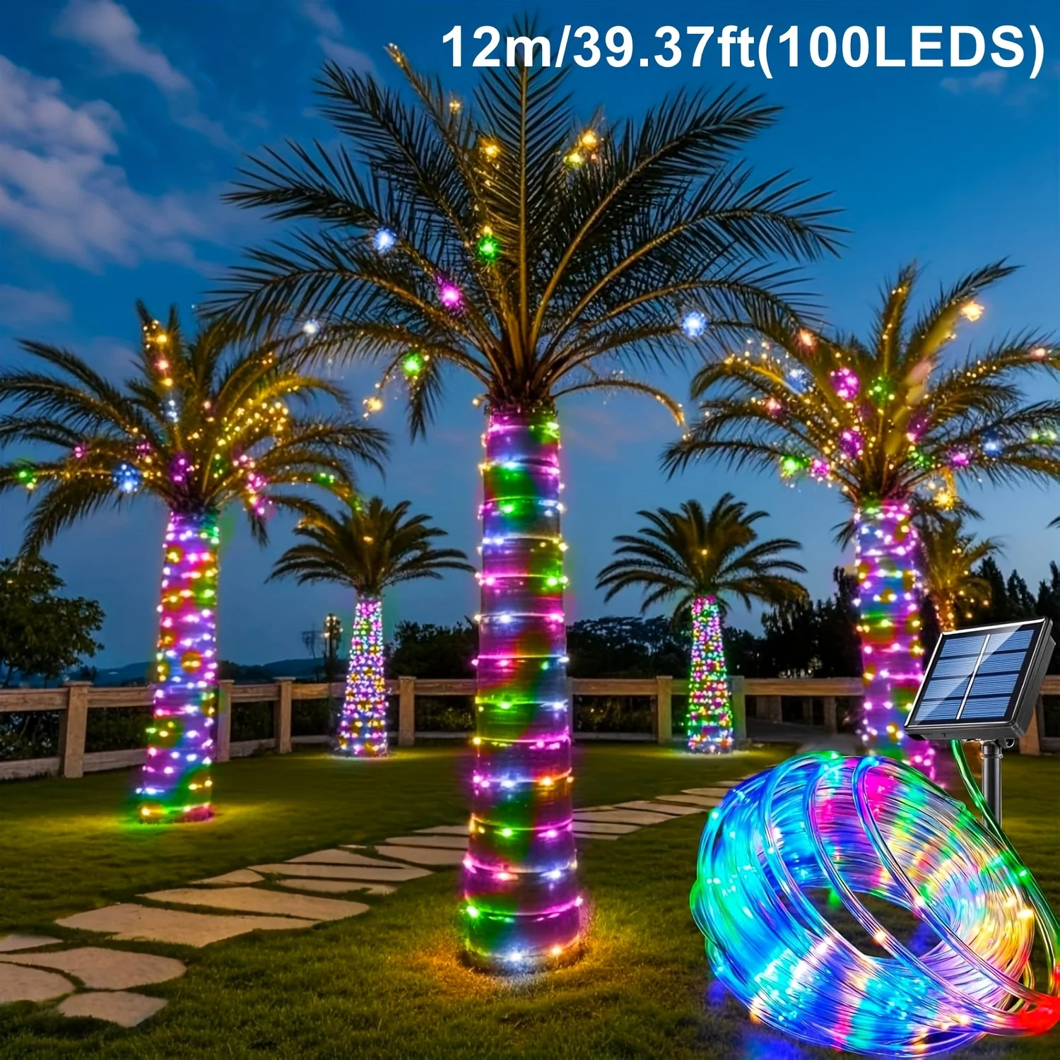 50/100/200 LEDS Solar Rope Lights Outdoor Solar Tube String Lights 8 Modes Fairy Lights for Fence Yard Tent Tree Christmas Decor
