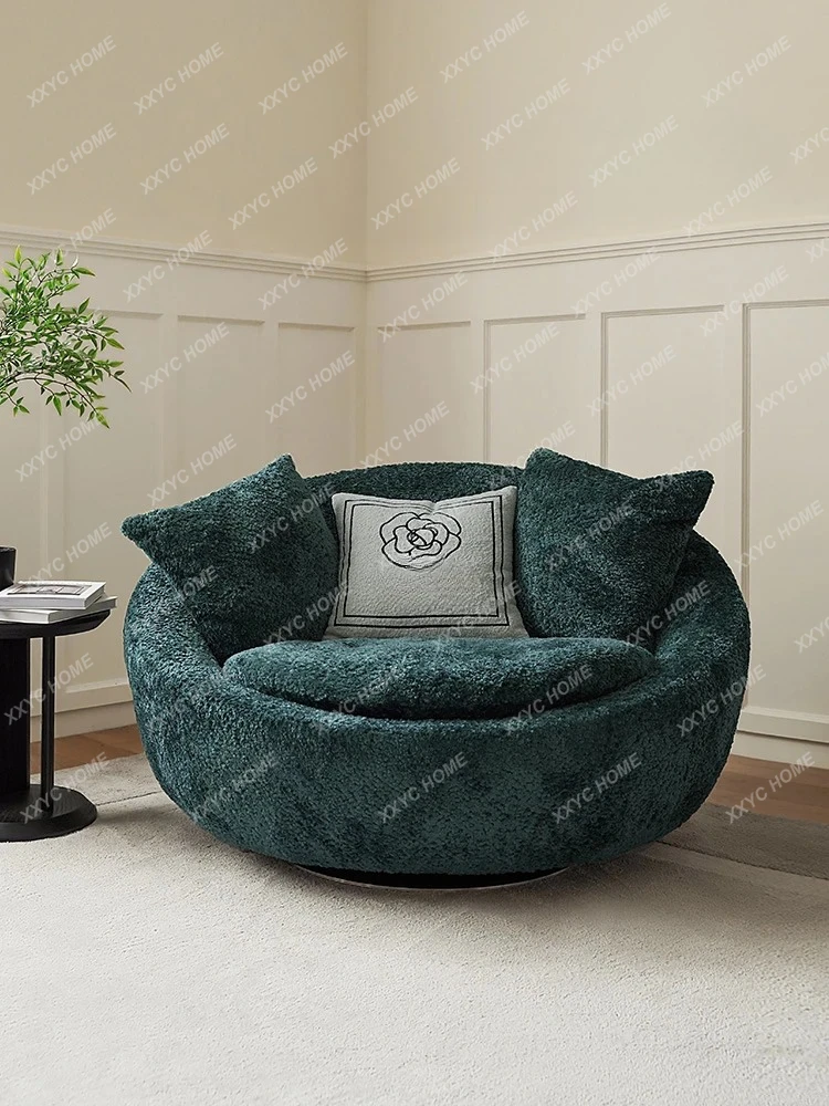 TTFrench Round Fabric Single Sofa Living Room Designer Model Light Luxury Post-Modern Rotating Leisure Chair