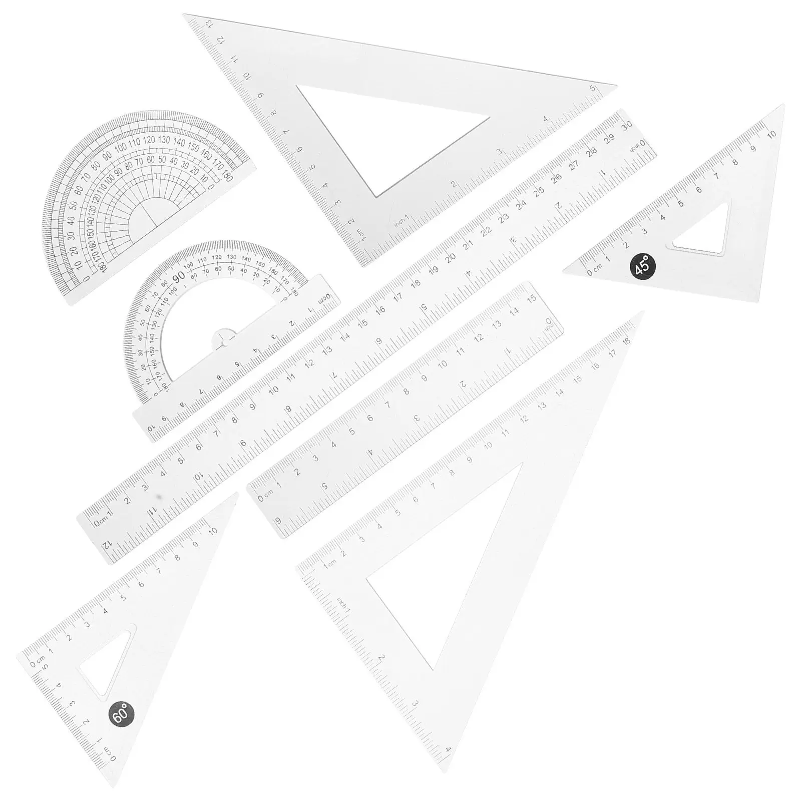 8Pcs Transparent Geometry Ruler Set Clear Plastic Protractor Triangle Straight Math Tools for Students Classroom Drawing