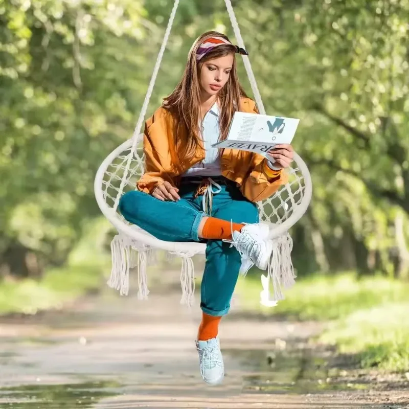 

Cotton Hanging Rope Hammock Chair Swing Round Macrame Swing Hanging Cotton Rope Bohemian Style For Indoor Home Garden Patio