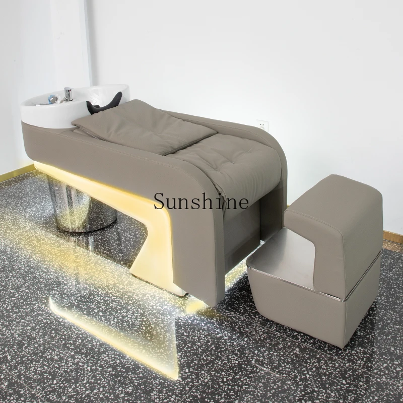 

High-end barber shop ceramic basin shampoo bed semi-reclining hair salon special massage