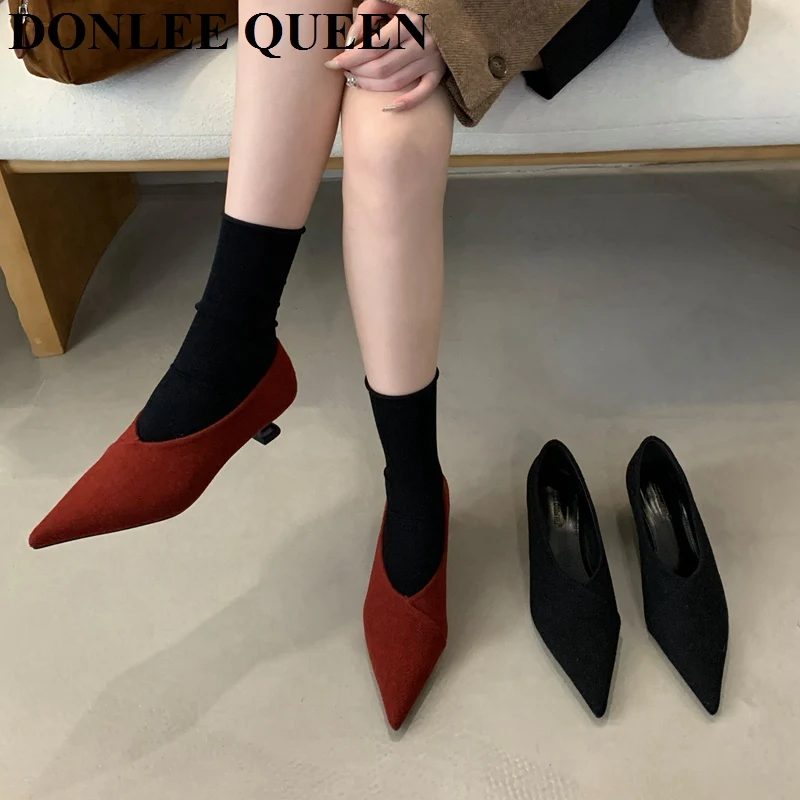 Female Med Heels Woman 2024 New Autumn Pointed Toe Pumps Women\'s Shoes Office Ladies Dress Pumps Shoes Party Wedding Shoes Mujer