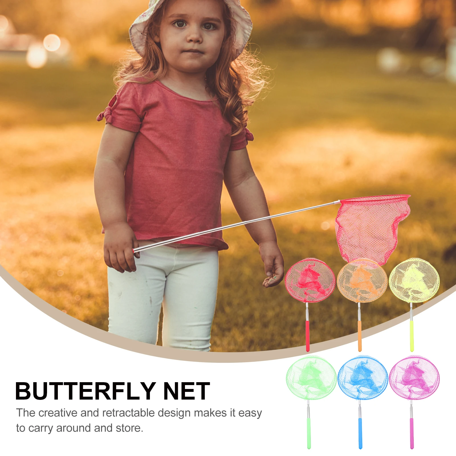 

6pcs Insect Catching Nets Portable Telescopic Bug Catcher Kids Stainless Steel Pole Nylon Net Biological