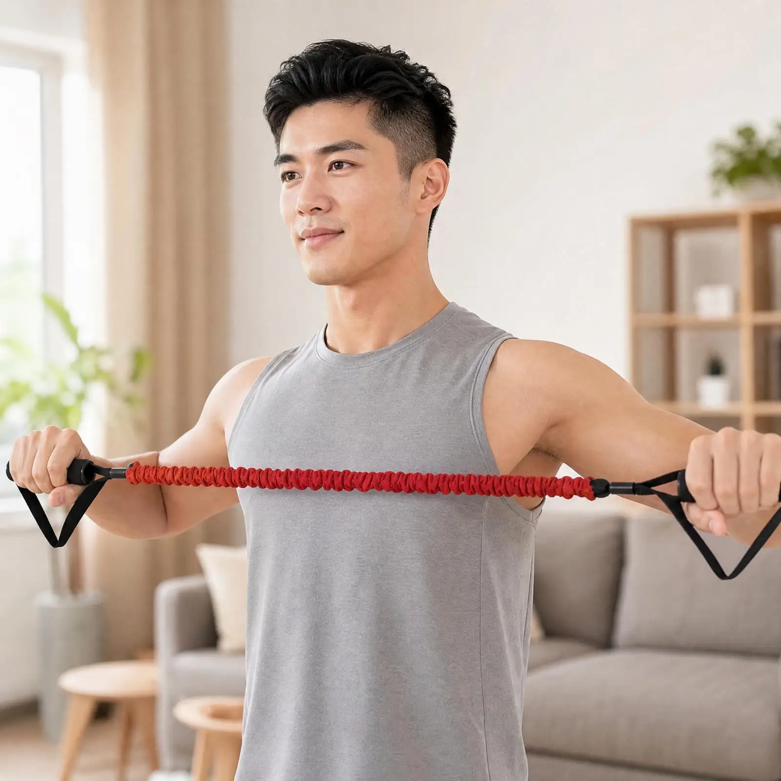 Gym Resistance Bands for Chest Press Pull Exercises Foam Grip Handle Elastic Band for Home Fitness