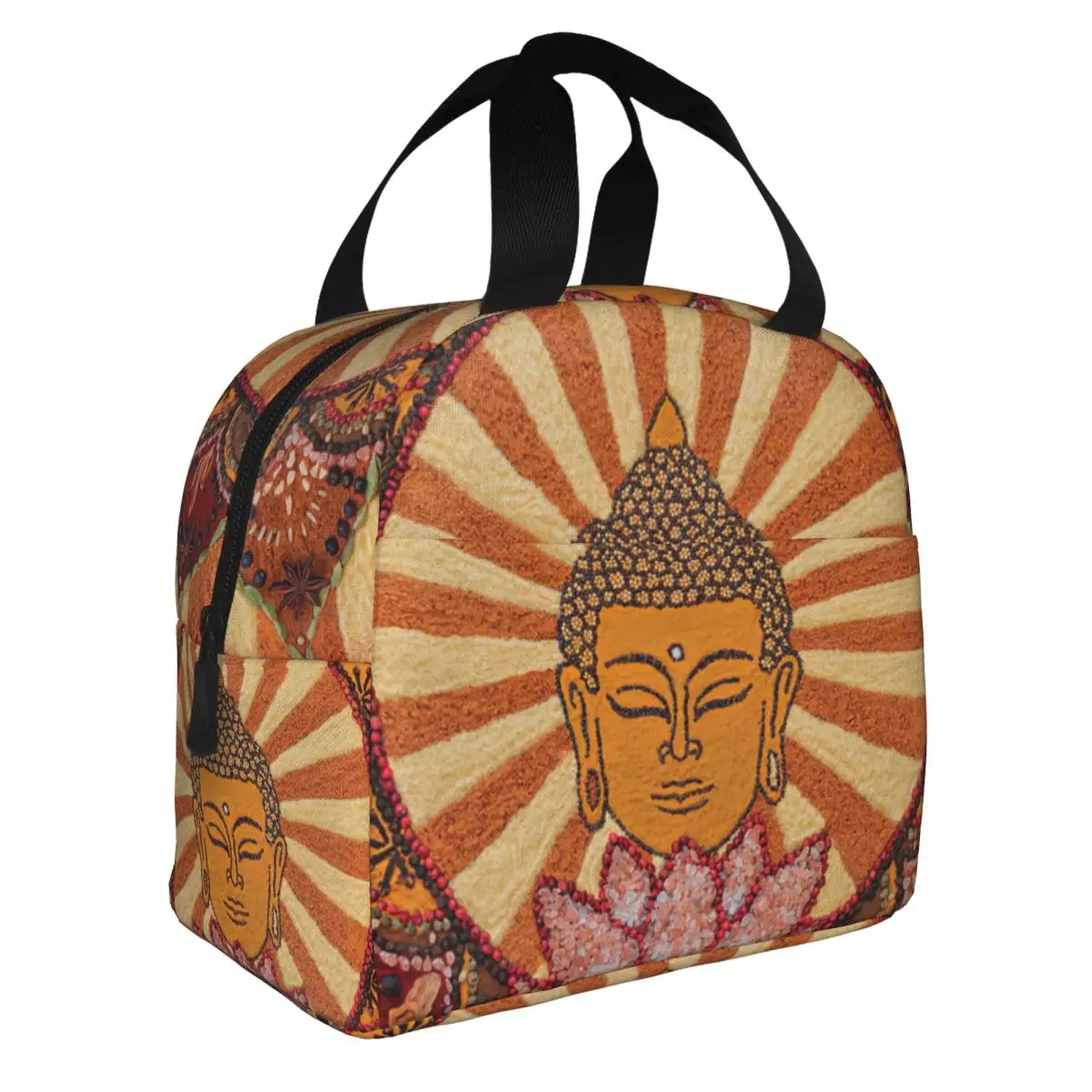 

Spice Buddha Lotus Mandala Lunch Bento Bags Portable Aluminum Foil thickened Thermal Cloth Lunch Bag for Women Men Boy