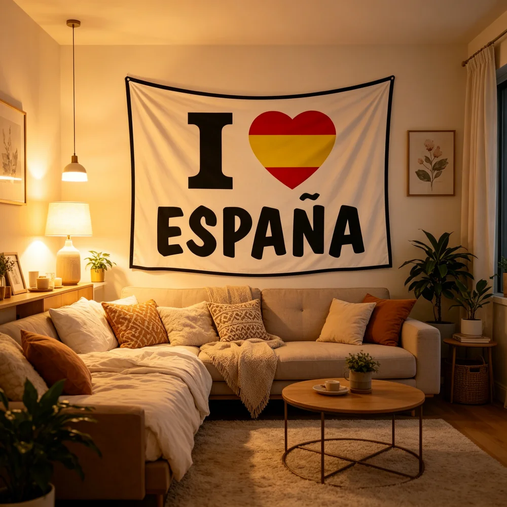 I Love Espana Tapestry Spanish Flag Heart Print Wall Hanging for Bedroom Living Room Patriotic Decor
