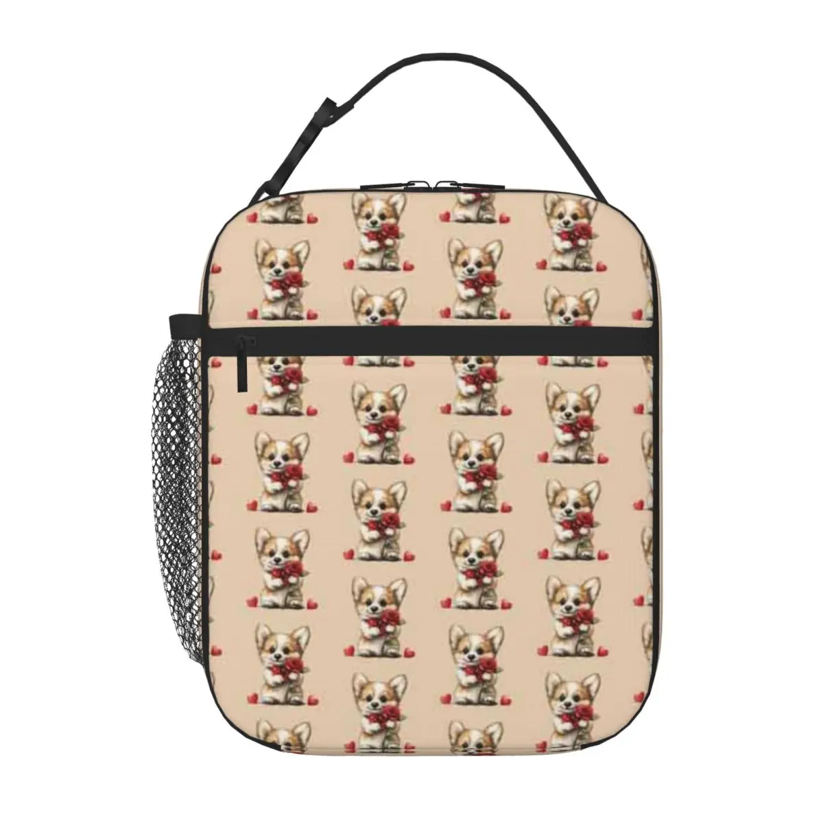 Bestselling Adorable Corgi Puppy With Red Bow Parent Child Matching Foldable Lunch Bag Safari Lunch Insulated Lunch Pouch