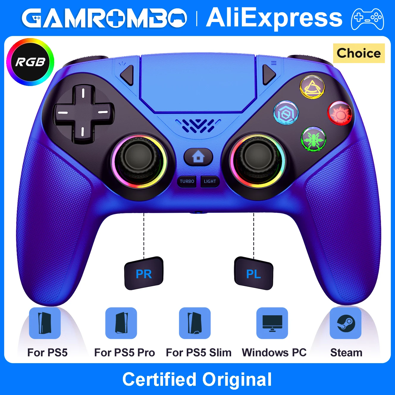 

RGB Wireless Controller For Playstation 5 PS5/Pro/Slim/PC/Steam Gamepads Dual Shock Marco/Turbo 3.5mm Audio Jack Game Joystick