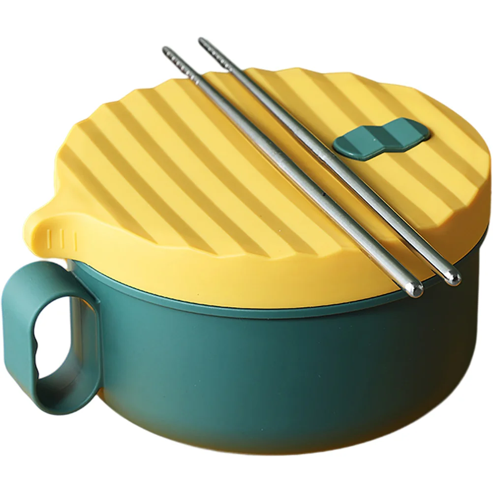 

1 set Stainless Steel Lunch Box 304 Soup Bowl Ramen Noodle Chopsticks Large Capacity Bento Yellow Green Students Office Workers