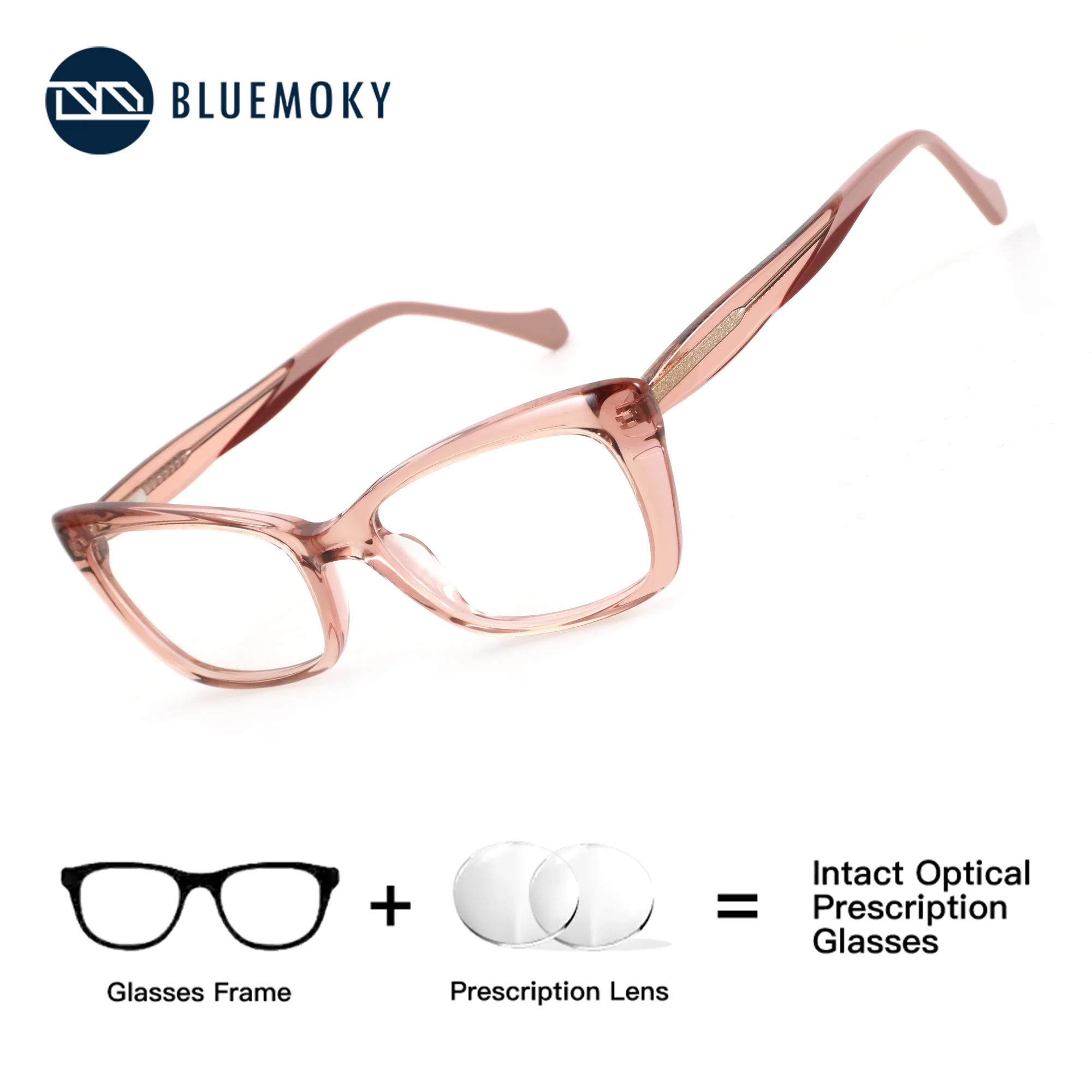 

BLUEMOKY Trend Handmade Acetate Butterfly Square Prescription Glasses, Women's Multifocal Myopia, Anti Blue Light Photochromism