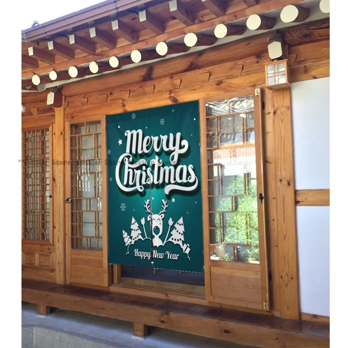 Door Curtain Merry Christmas Lettering Hanging Curtain for Living Room Partition Door Screen Home Deocration