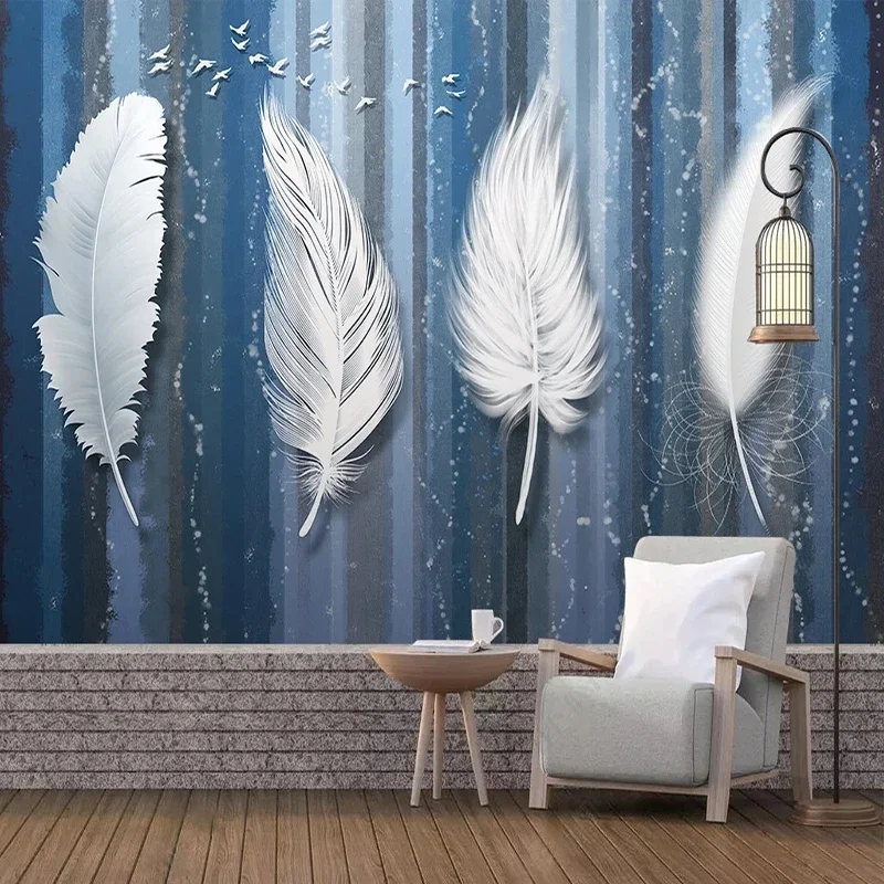 

Modern Nordic Fashion Feather Small Fresh Art 3D Mural Photo Wallpaper For Living Room Background Wall Home Decor 3D Wall Cloth