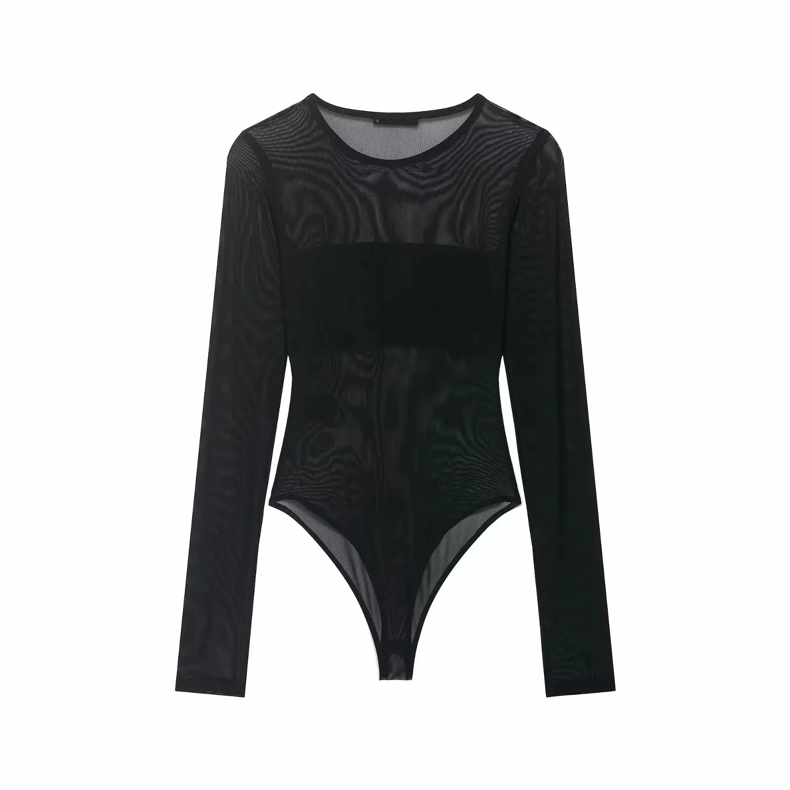 Vrouwen sexy mesh doorzichtige bodysuit dames pure bodysuits met lange mouwen O-hals bodycon jumpsuit vrouwelijke romper