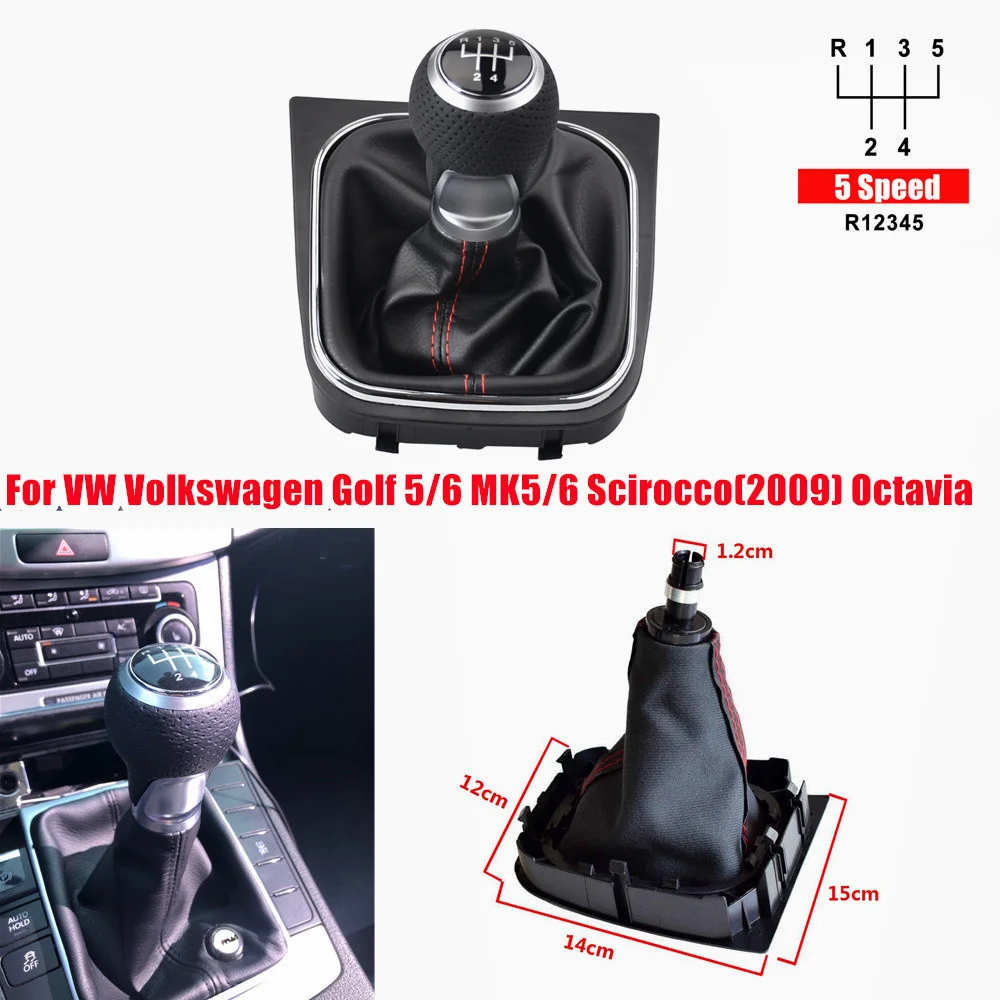 5/6 Speed Car Manual Gear Shift Knob Red/Silver Ring For V-W Volkswagen Golf 5 MK5 R32 GTD G-TI 2004-2009 Lever Stick Pen