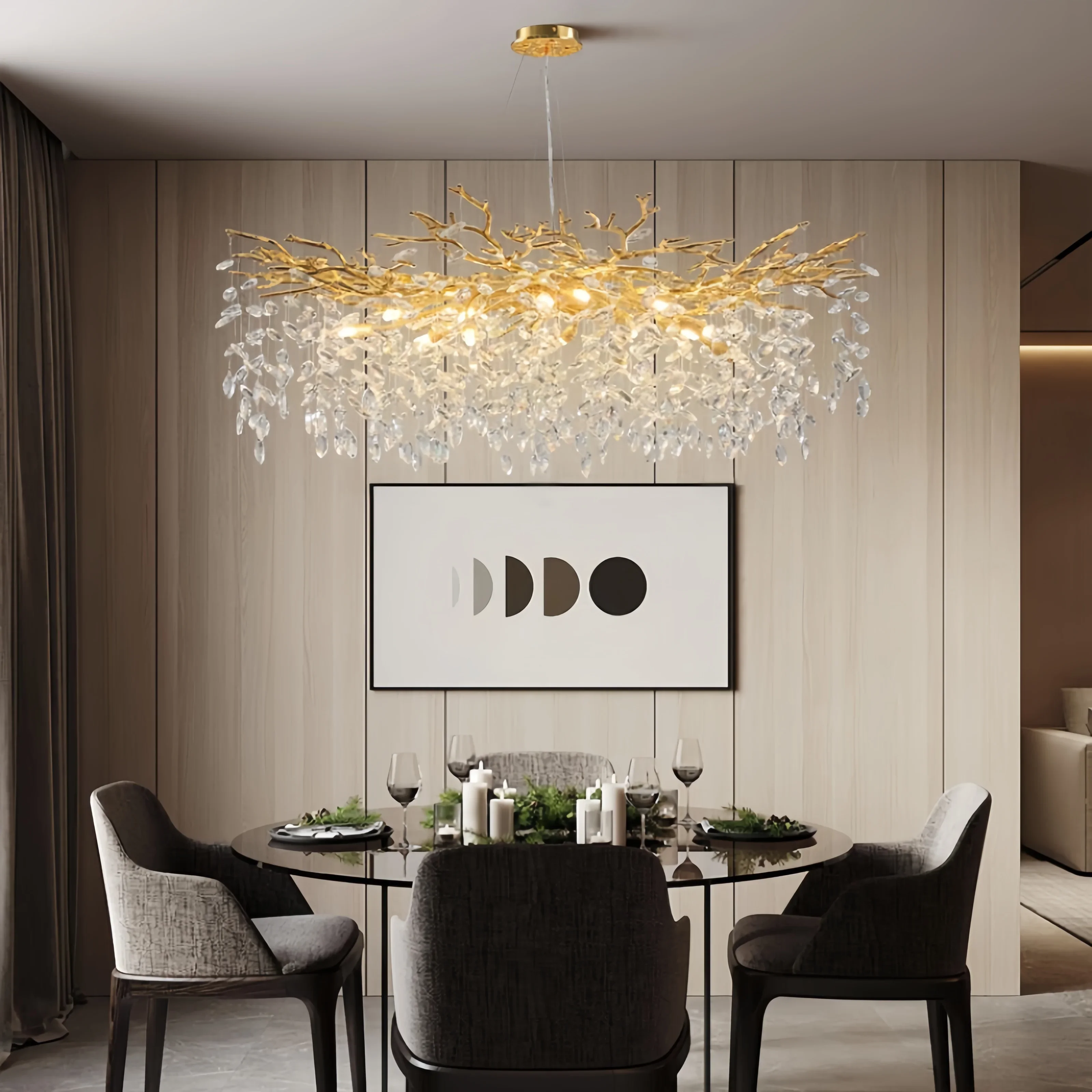 Luxury Modern K9 Crystal Chandelier For Dining Room Living Room Lobby Tree Branch Round Crystal Chandelier For Kitchen Island