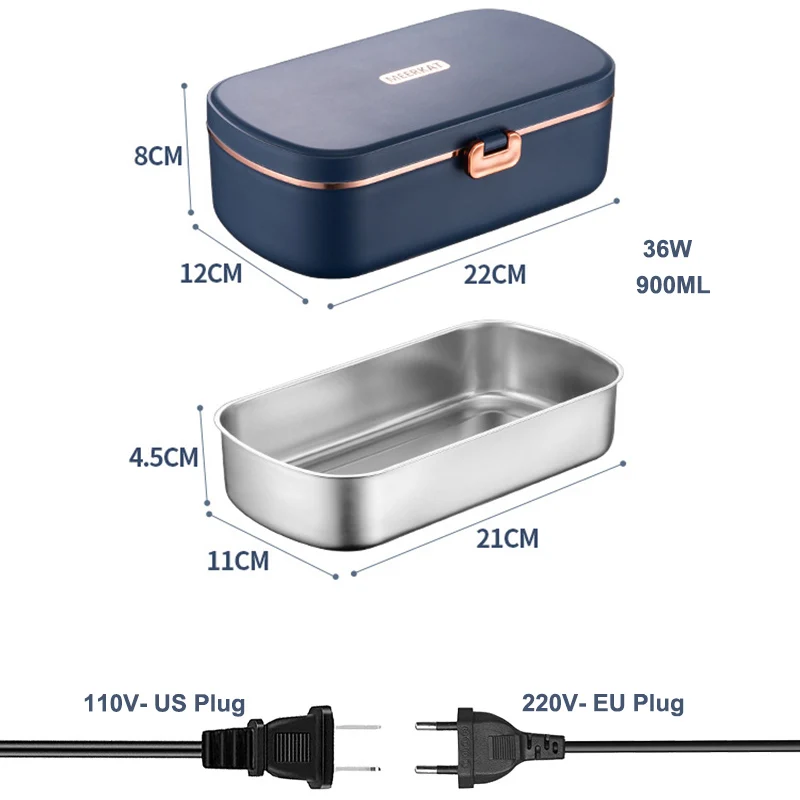 Portable Electric Heated Lunch Box Stainless Steel Heating Bento Box Office Student Food Warmer Container Heater 220V 110V Set