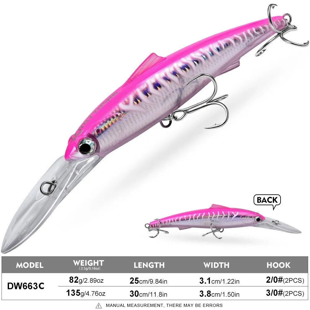 Big Long Lip Fishing Lure Trolling Wobbler 82g Weight Deep Sea Minnow Lure 25cm Length Artificial Hard Bait For Bass Fishing