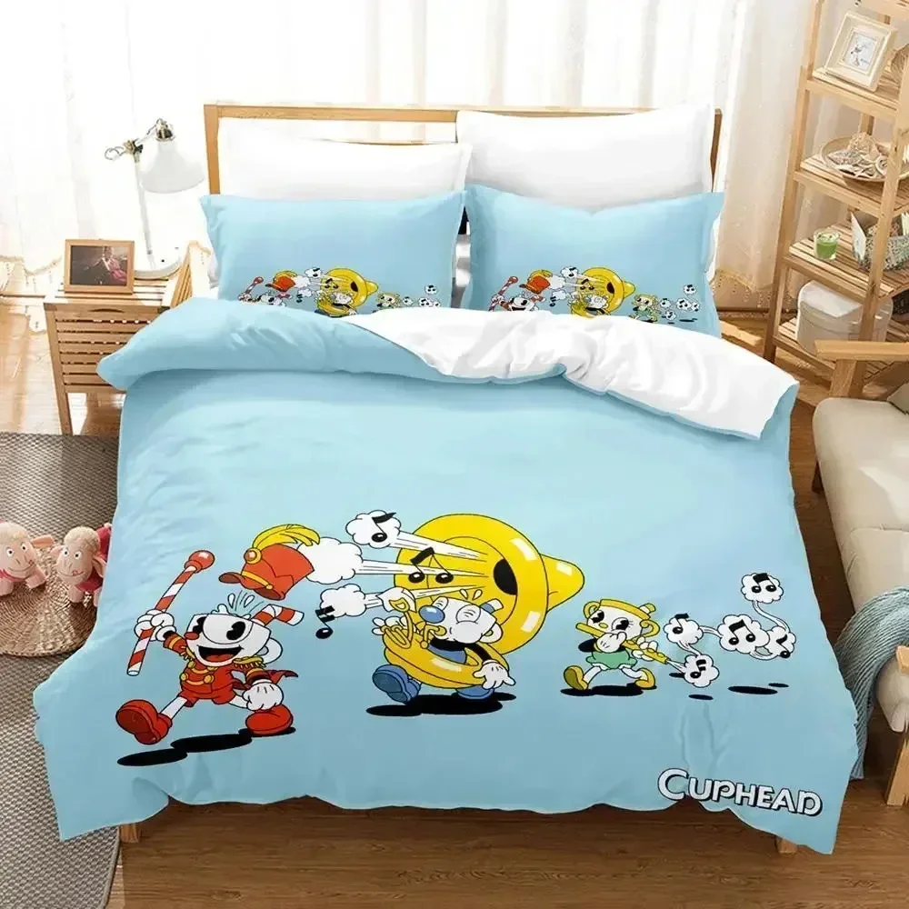 

Anime Cuphead Mugman Printed Bed Set Duvet Cover Pillowcase Bedding Set Bed Linen Sheet Quilt Cover Full Queen King Size