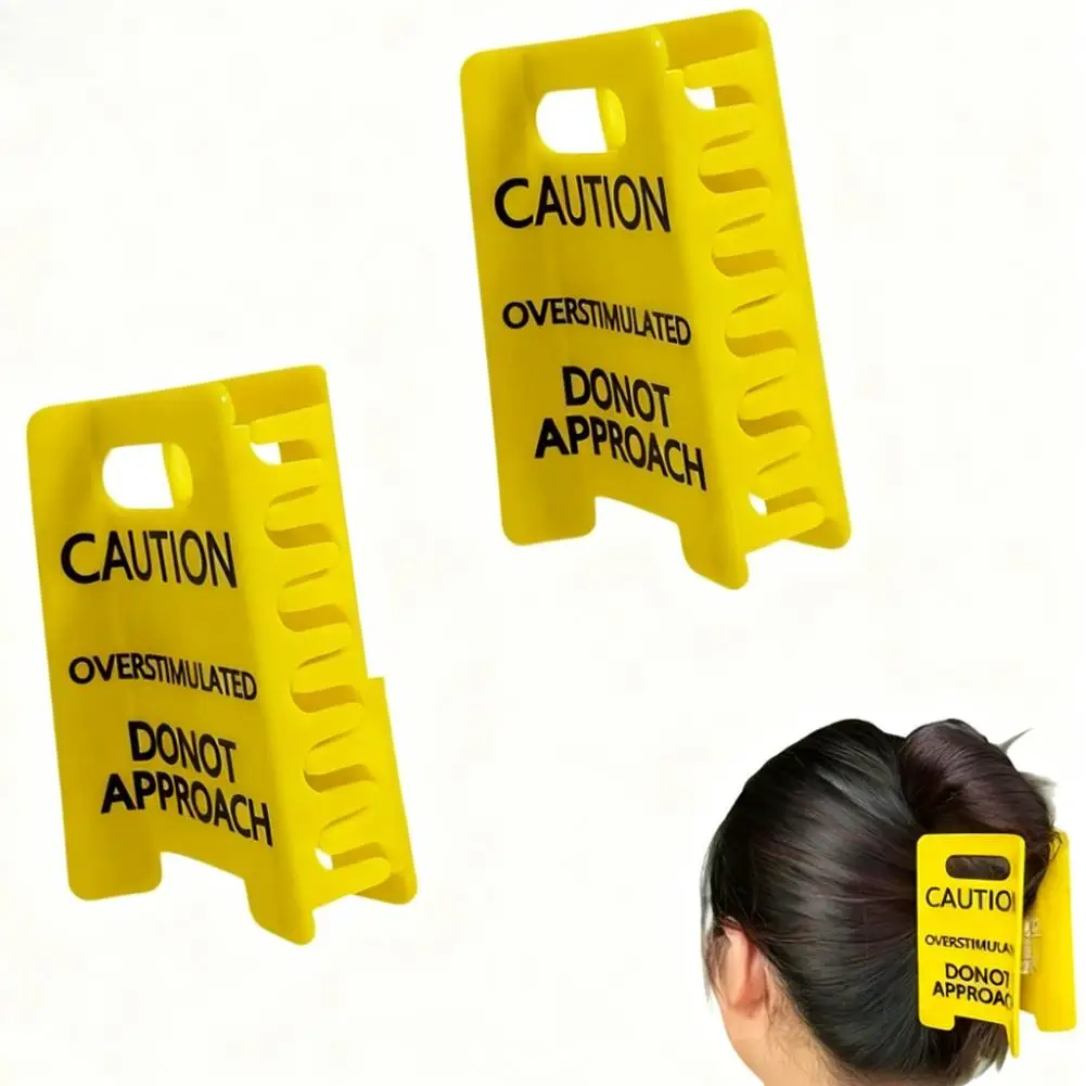 

Caution Overstimulated Hair Claw Clip Funny Yellow Warn Label Creative Large For Thick Hair Cosplay Party Fashion Hair Accessory