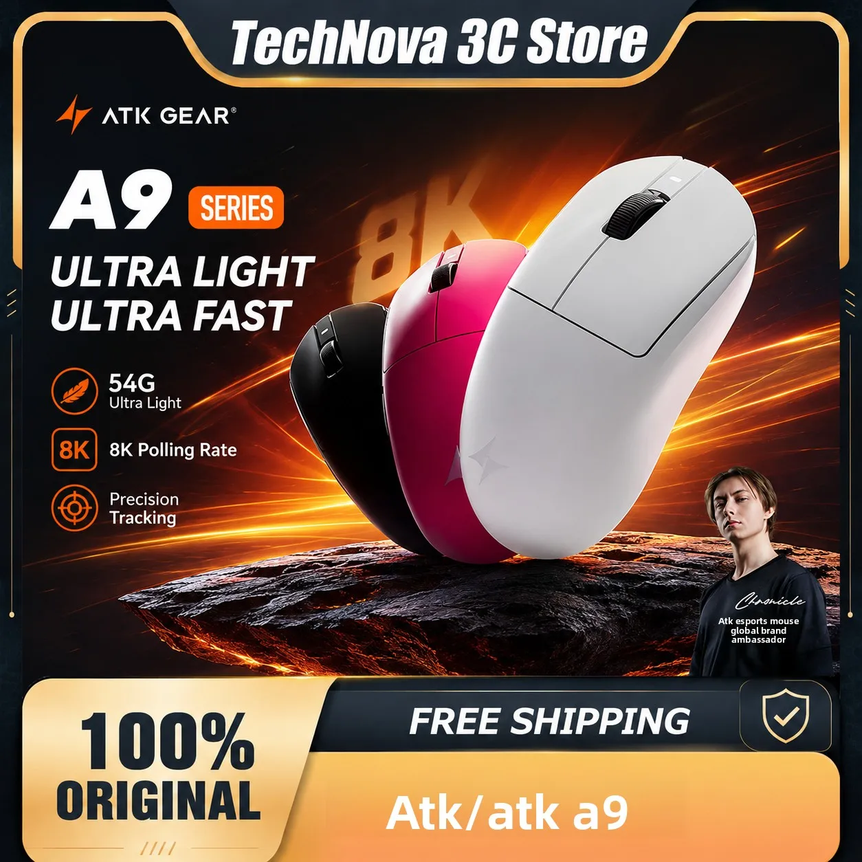 ATK A9 Ultra Wireless Gaming Mouse A9/A9 SE/A9 Plus/A9 Pro Tri-Mode 8K 53g Lightweight E-sports Gaming Mouse PC Custom Accessory