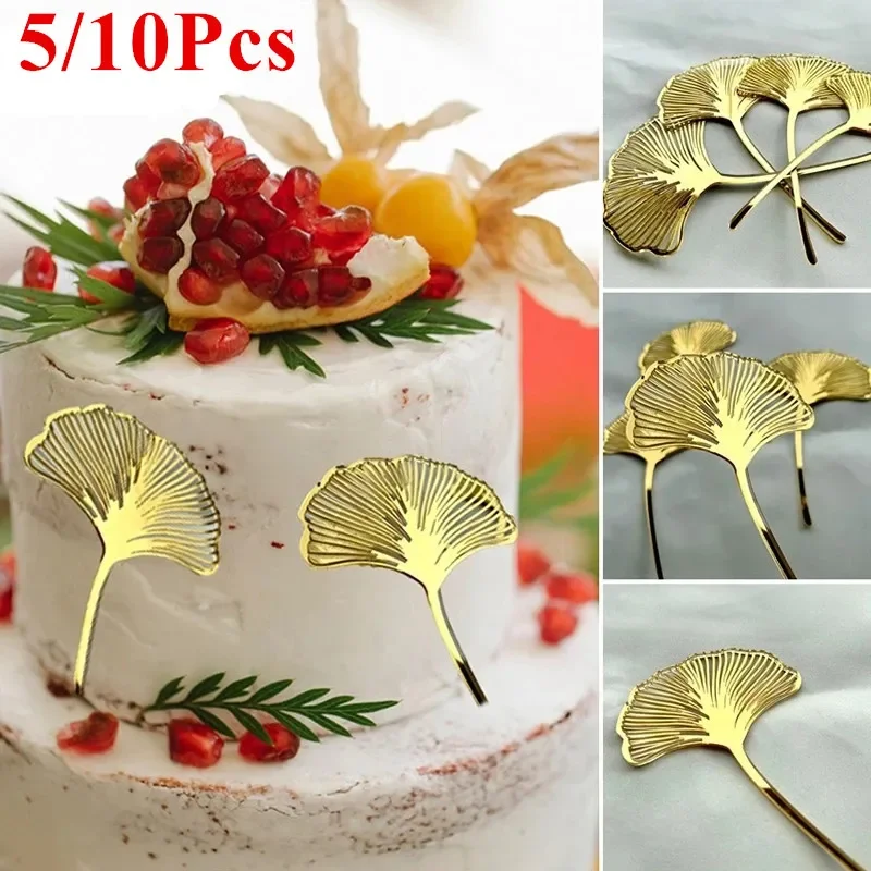 5/10Pcs Acrylic Gold Ginkgo Leaves Cake Topper Happy Birthday Cake Topper Baking Accessories Party Supplies Cake Decorating Tool