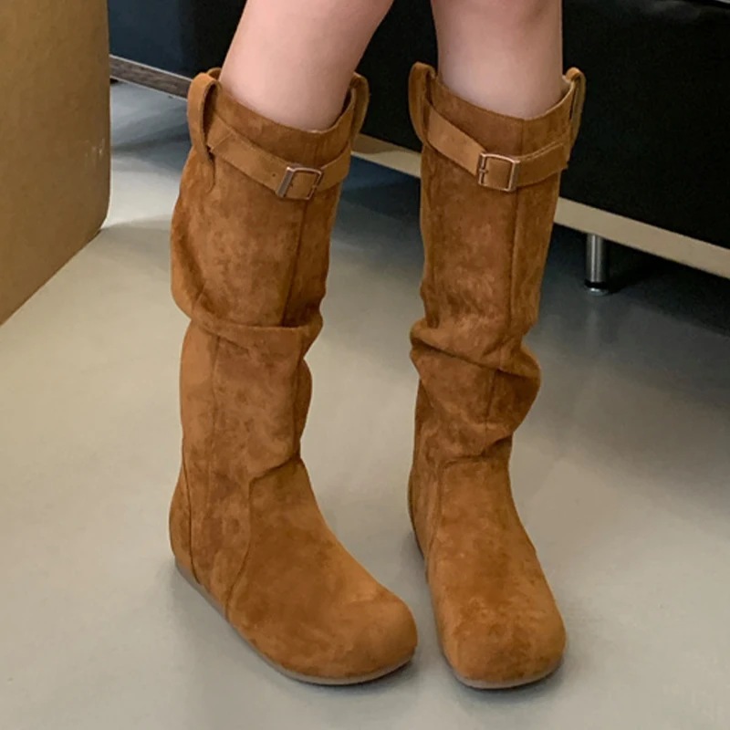 

Flats Women High Boots Suede Winter Designer Shoes Fashion Women Knee High Boots 2025 Dress New Winter Cozy Mujer Chelsea Botas