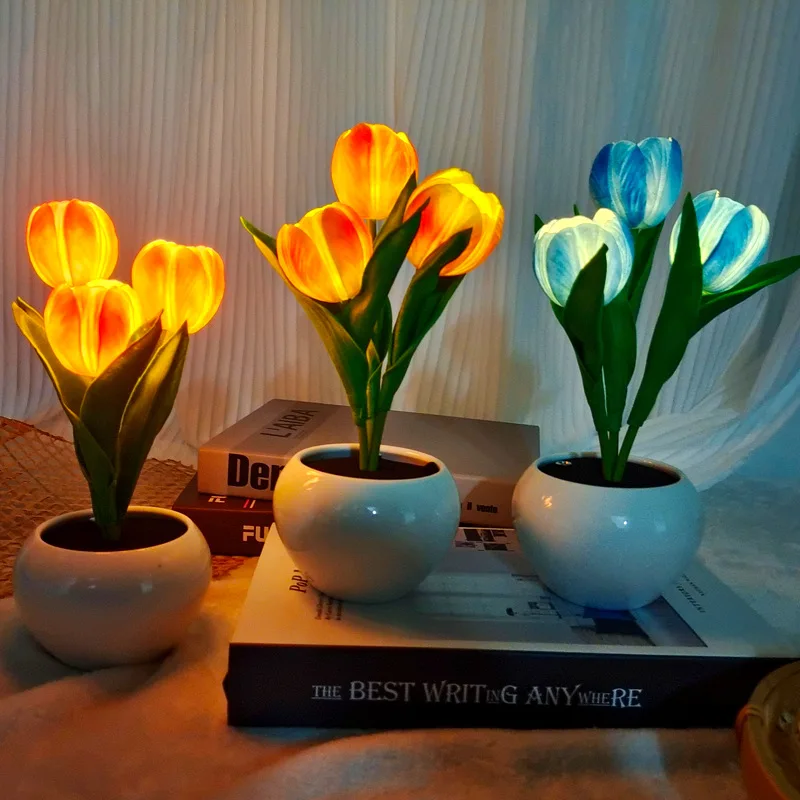 USB Rechargeable Tulip Night Light LED Simulation Flower Creative Table Light Decoration Bedroom Decoration Atmosphere Light