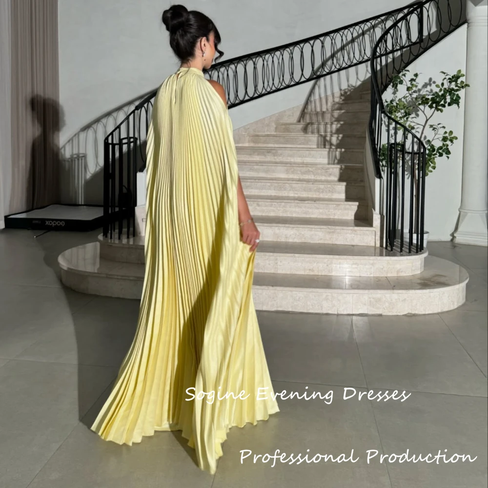 Sukienki wieczorowe na zamówienie, żółte satynowe, plisowane, w kształcie litery A, z odkrytymi ramionami, sukienki na studniówkę, seksowne damskie suknie formalne do ziemi, kolekcja 2025