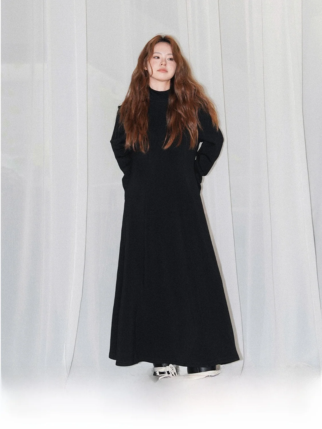 

JINGU Bla Swan High Collar A-Line Dr Waist Cinched ort Length Polyester Viscose Spandex Blend Commute Ele Sle